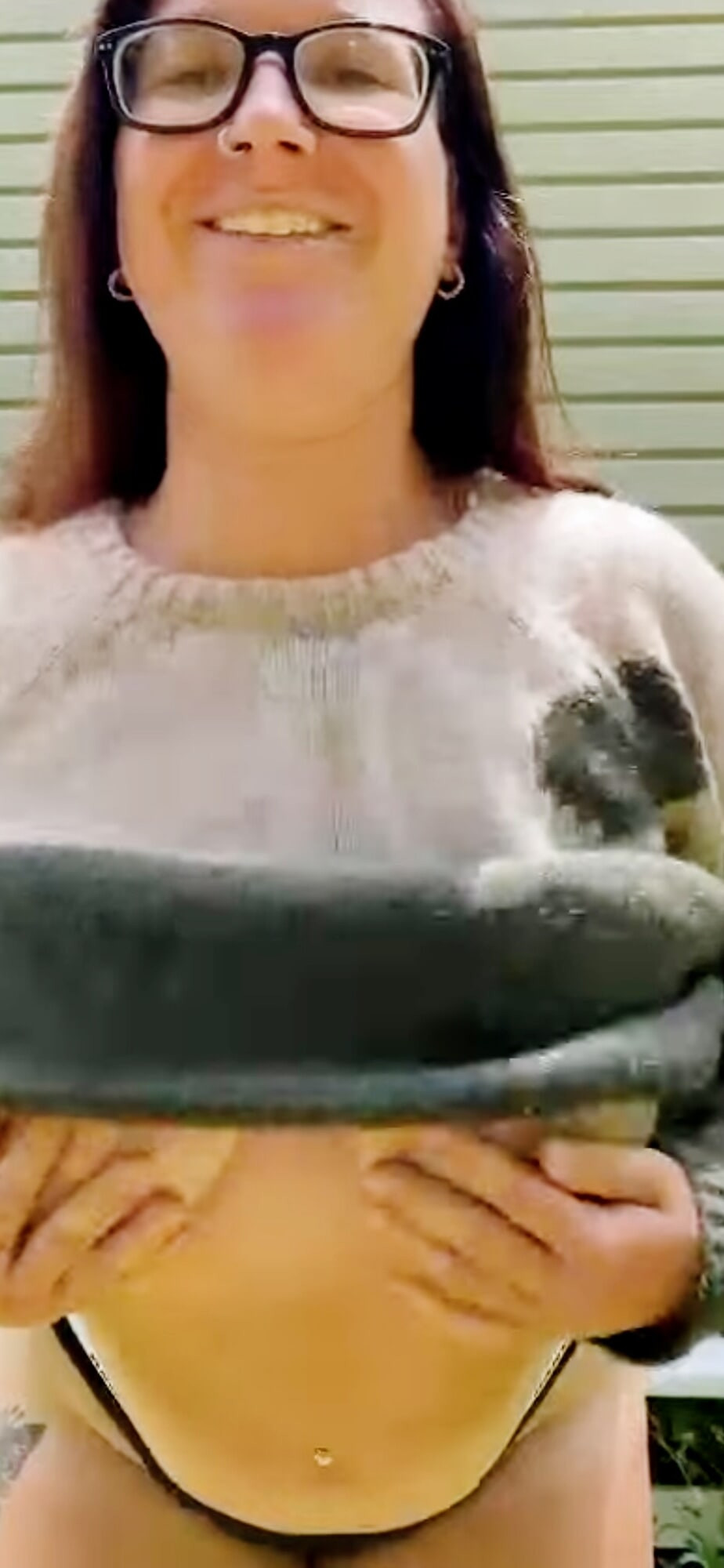 I was outdoors in my green sweater by my 43f boss’s window #23