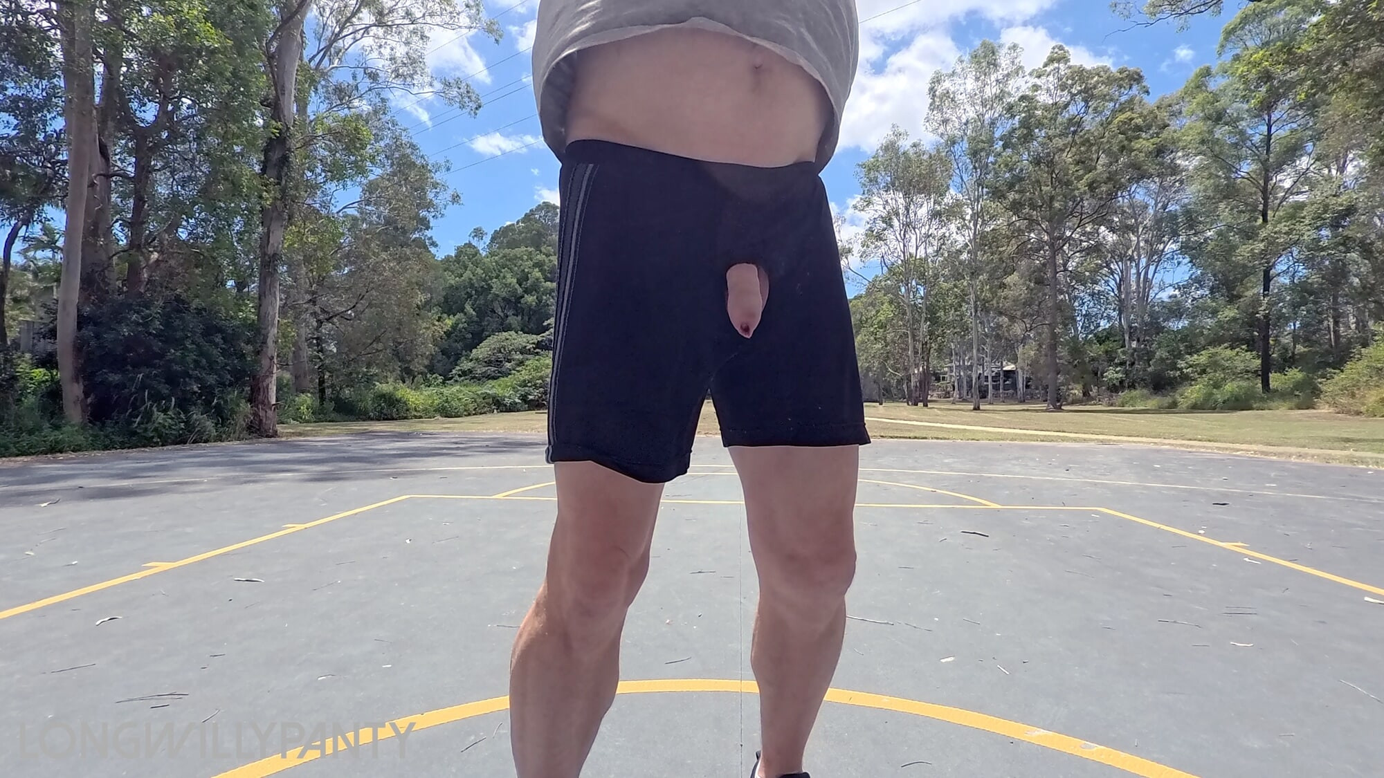 Straight guy hanging out his uncut cock at the public space. #6