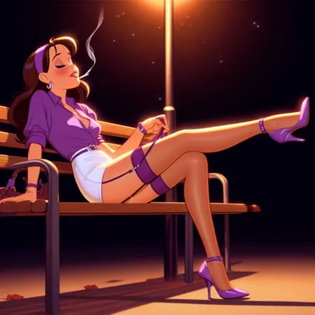 purple stockings smoking         