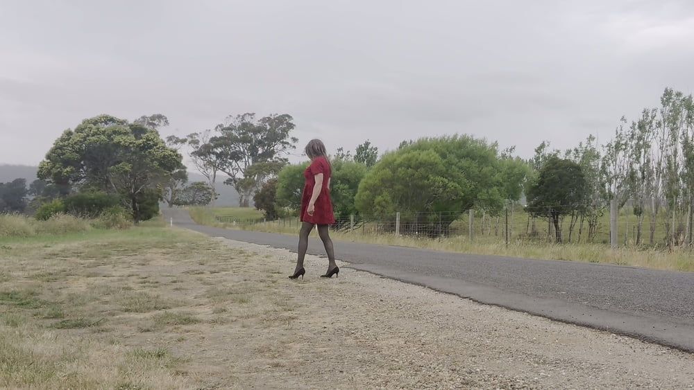 Crossdress road trip red dress #6