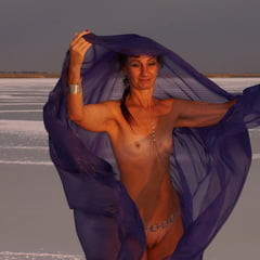 On Sunset-Light with DeepBlue Shawl on Salt- Lake