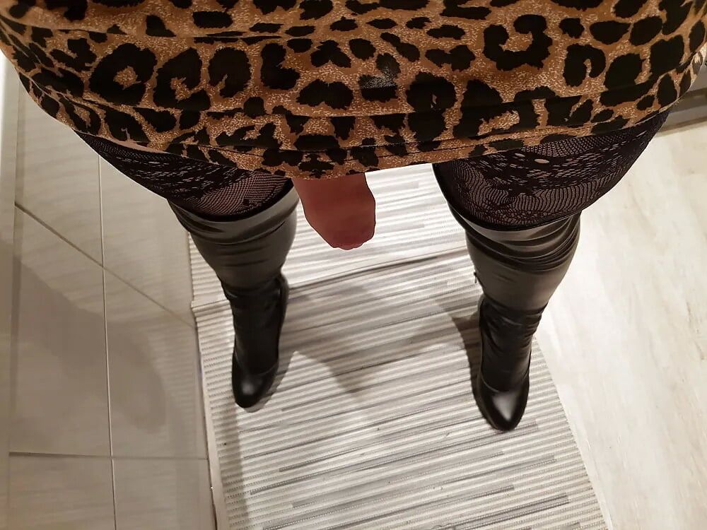 Lepard outfit with black boots and lingerie #11