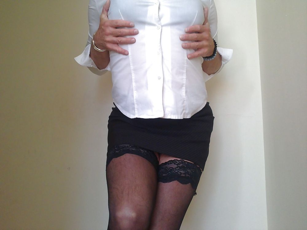 me as a sexy secretary, black stockings, black lingerie #7