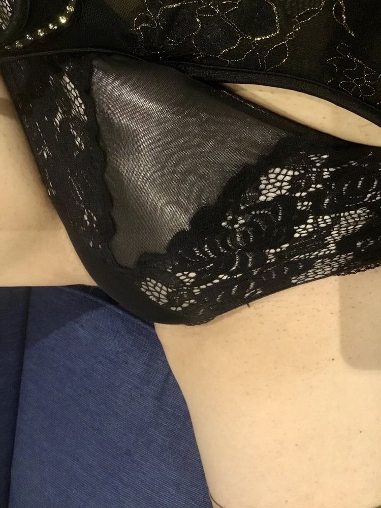 Black basque and nude stockings #15