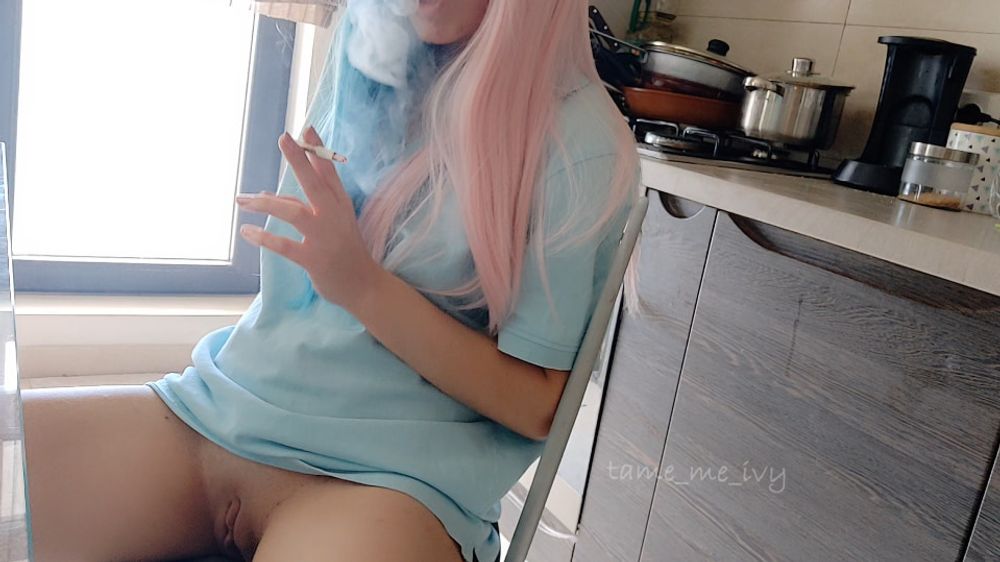 Egirl no panties smoking in the kitchen #10