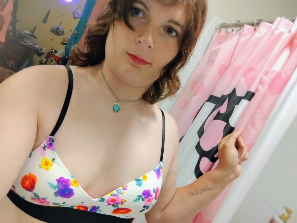  White Floral bra  #7