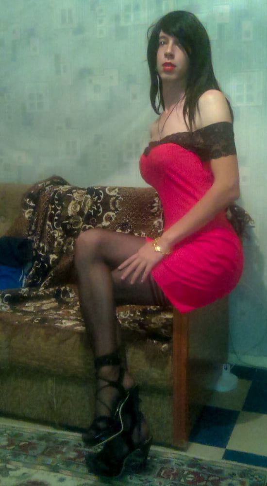 Crossdresser whore in red dress vladasexytrans #5