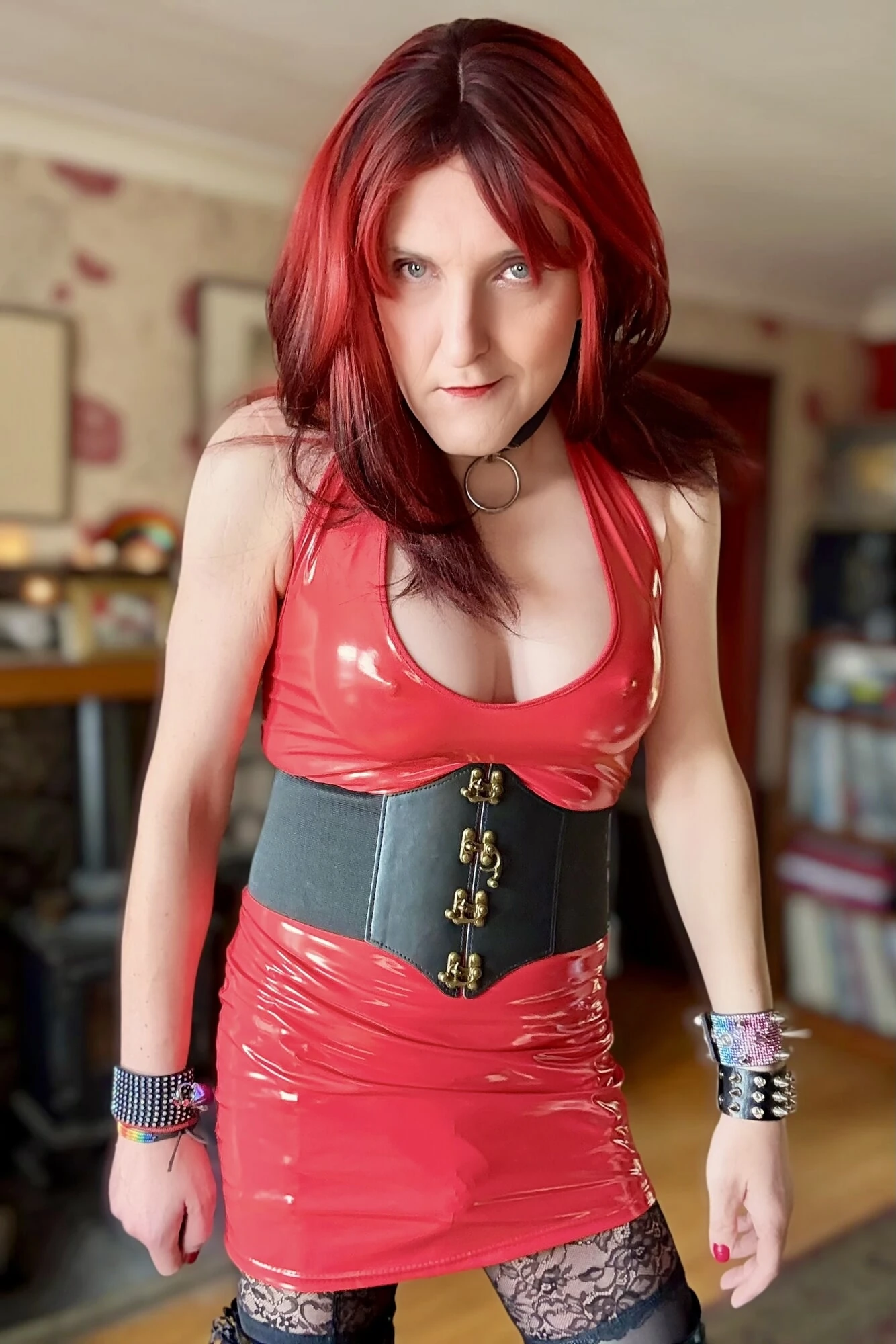 Kinky slut Beccy Shine in red pvc and shiny boots! #2