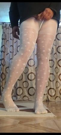 Teen white pantyhose with stars