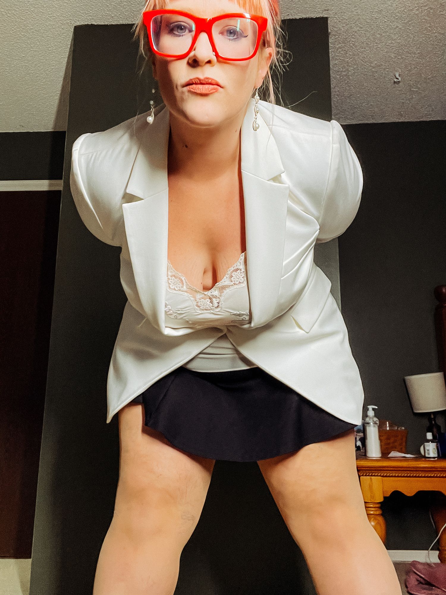 BBW in a mini black skirt and nylons with heels Big Thighs #6