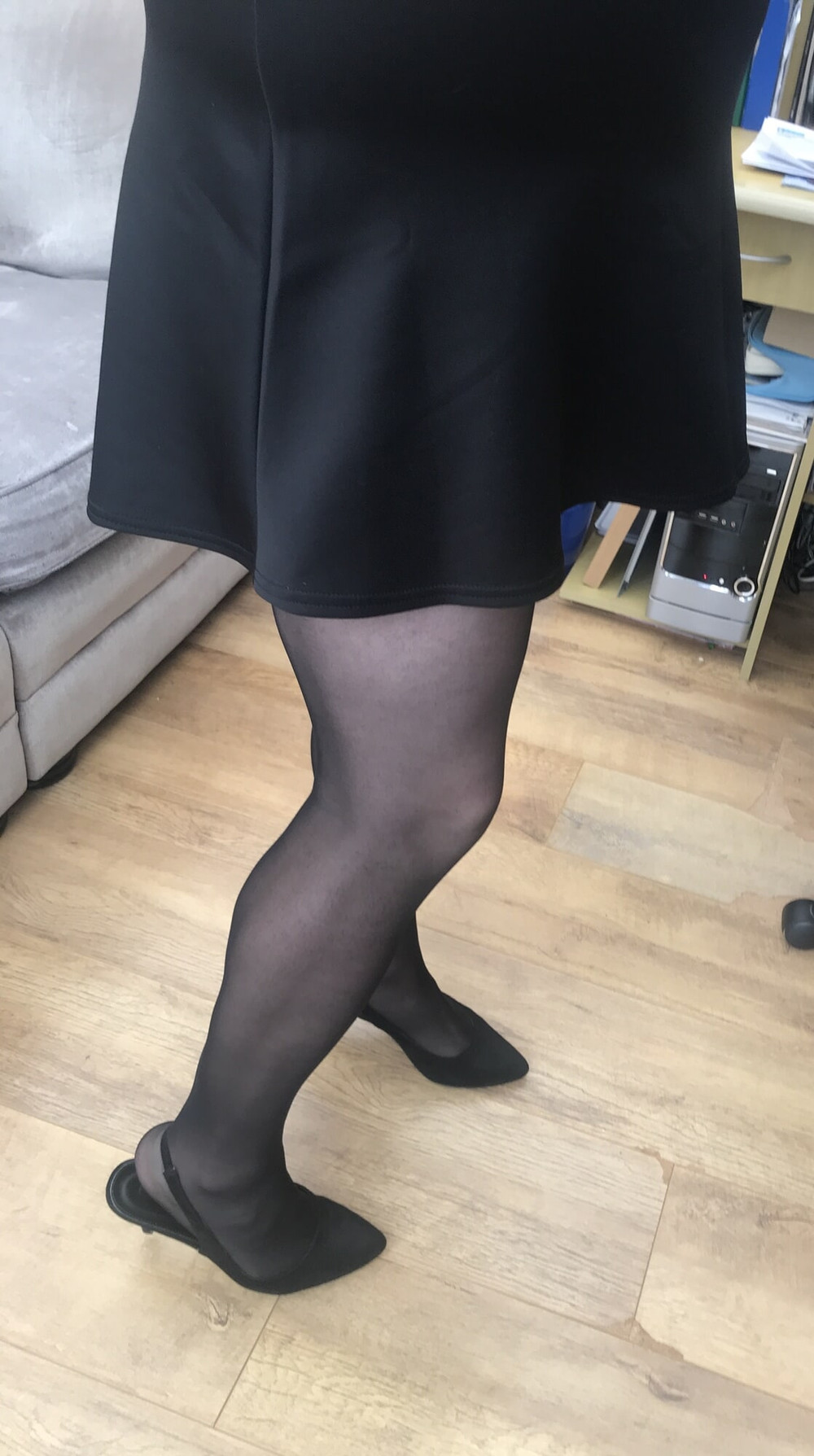 sissy showing her cock in black Seamless pantyhose #4