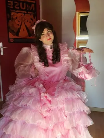 sissy long frilly pink dress         