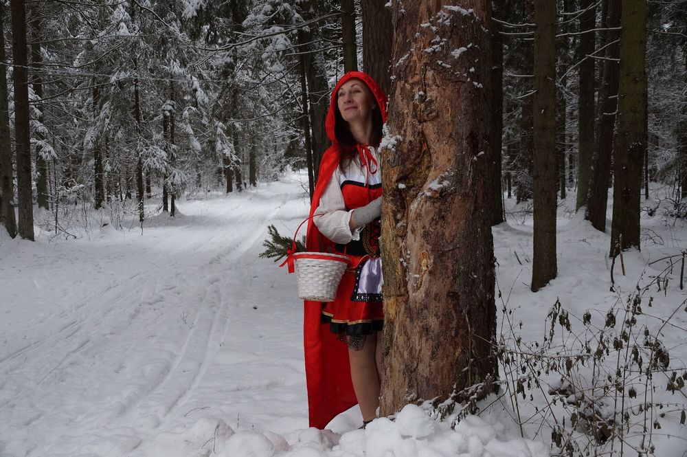 Little Red Riding Hood on a forest path #9