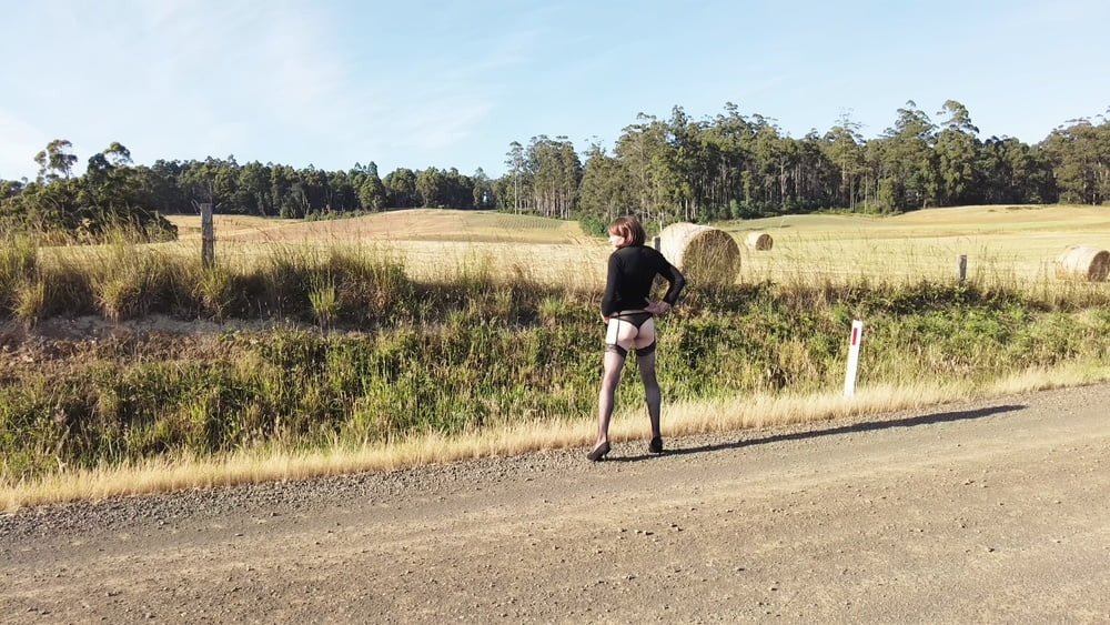 Crossdress Road trip- Rural road -Black Dress #21