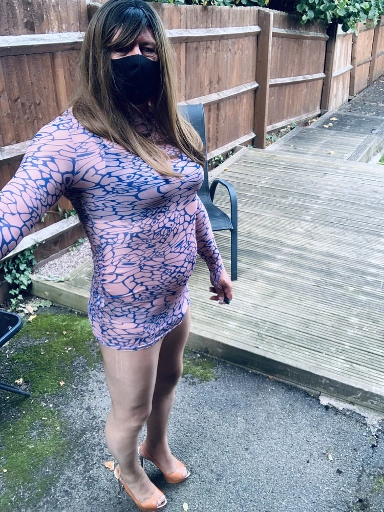 Kelly in pink and blue see thru dress with nude pantyhose  #35