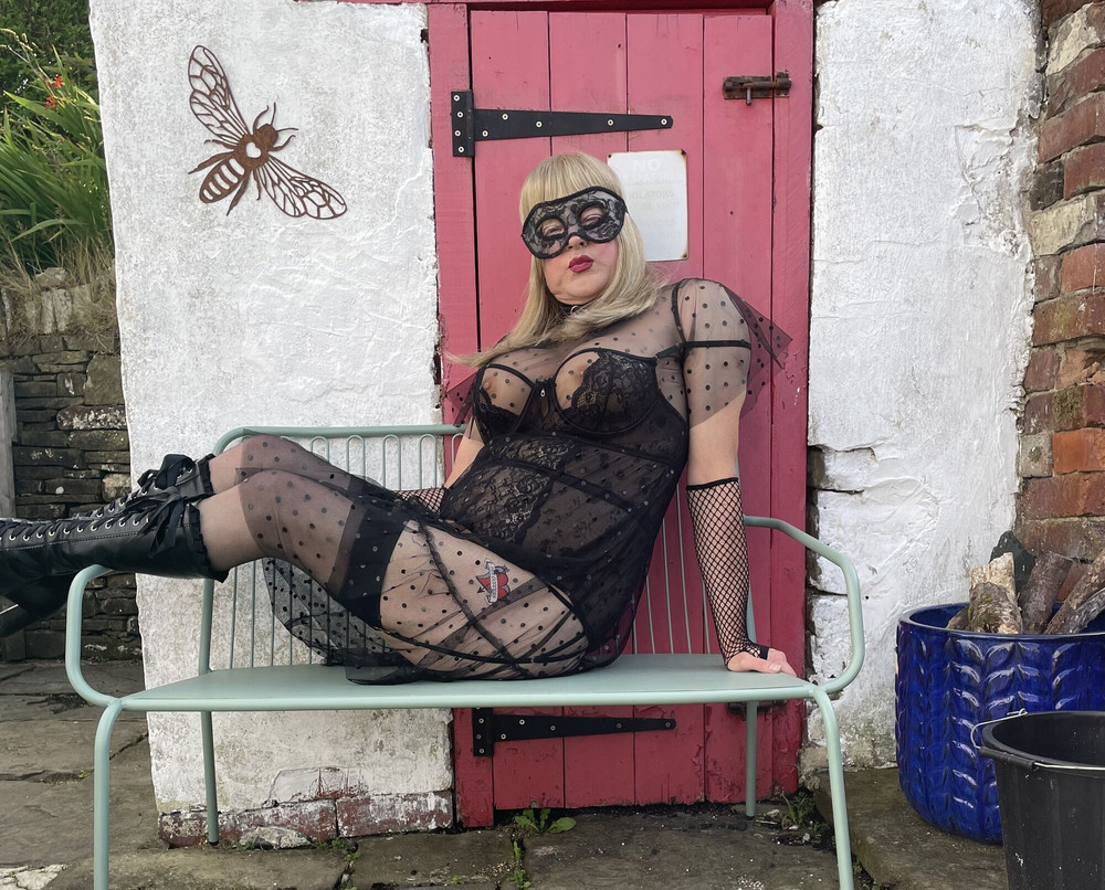 black lingerie outdoors #14