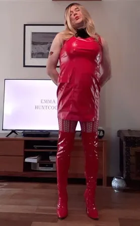 sissy in red lingerie and thigh boots         