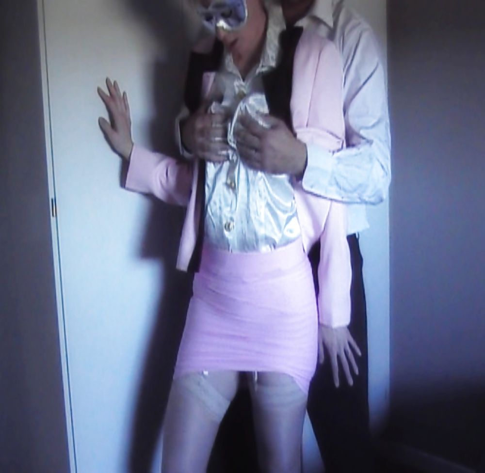 Pink skirt suit, cum on satin blouse #6