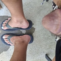 My little dick and cute toes in flip flops