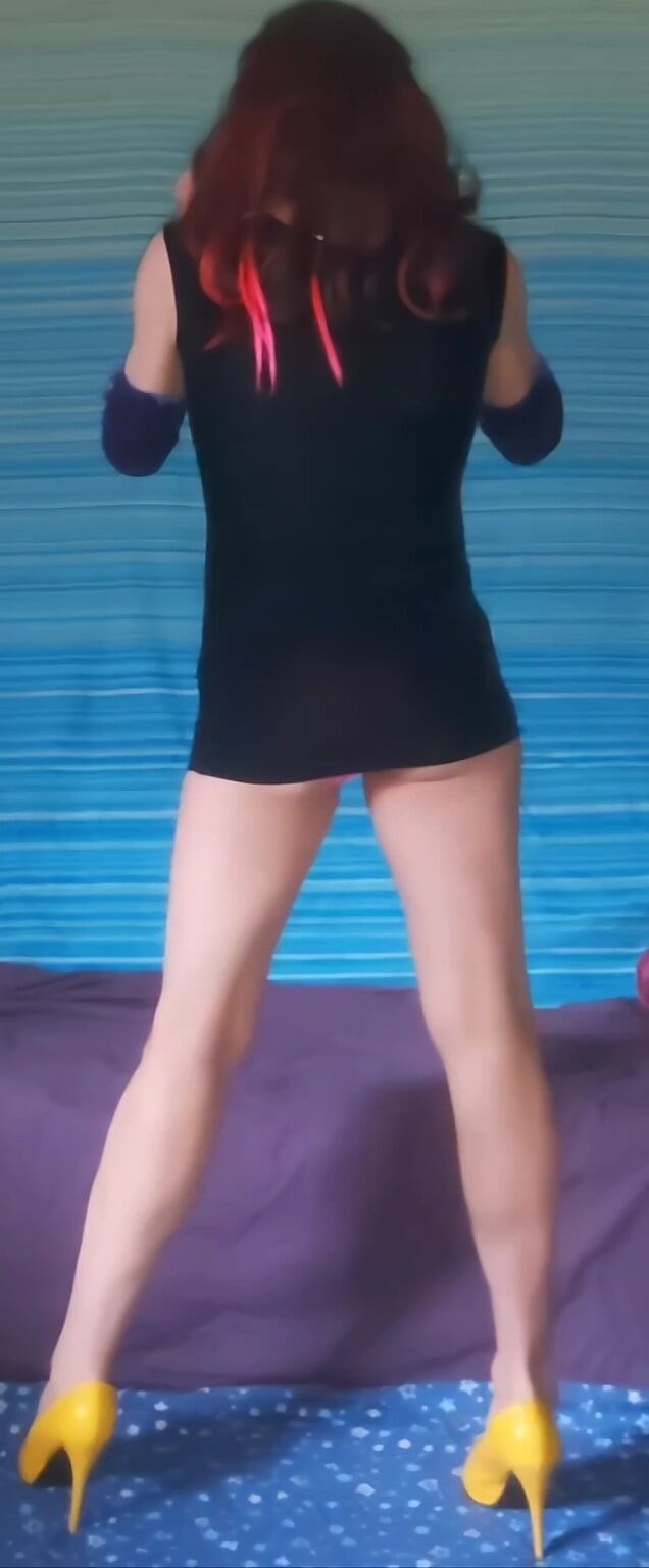 Some new pics in my leapord swimsuit and tiny velvet dress
