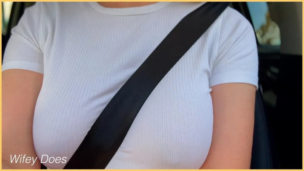 Wifey with perfect braless tits flashing in the car #12