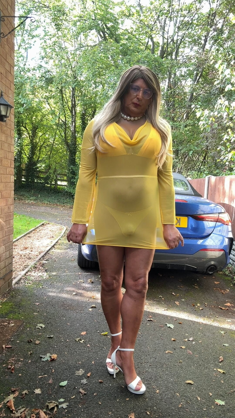 Sexy Crossdresser kellycd2022 in yellow see thru dress dress #9