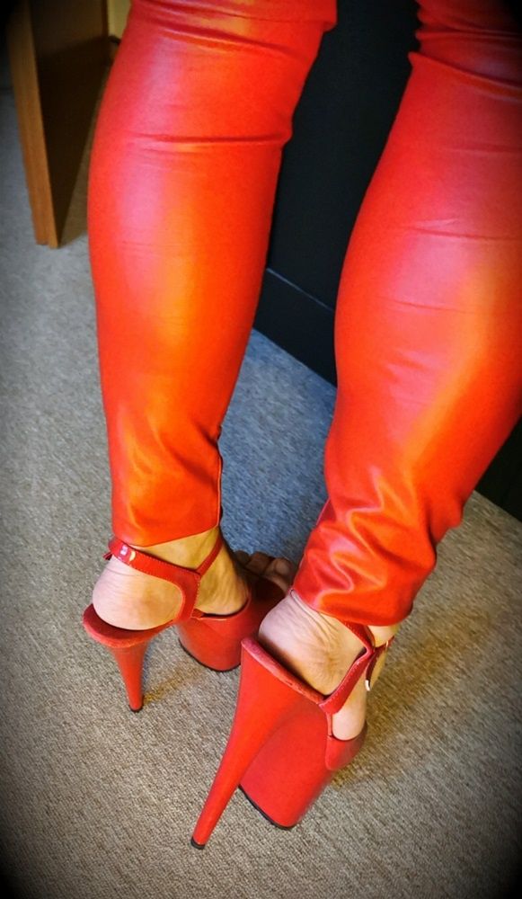 Red Leggings & Red Pleaser Heels #5