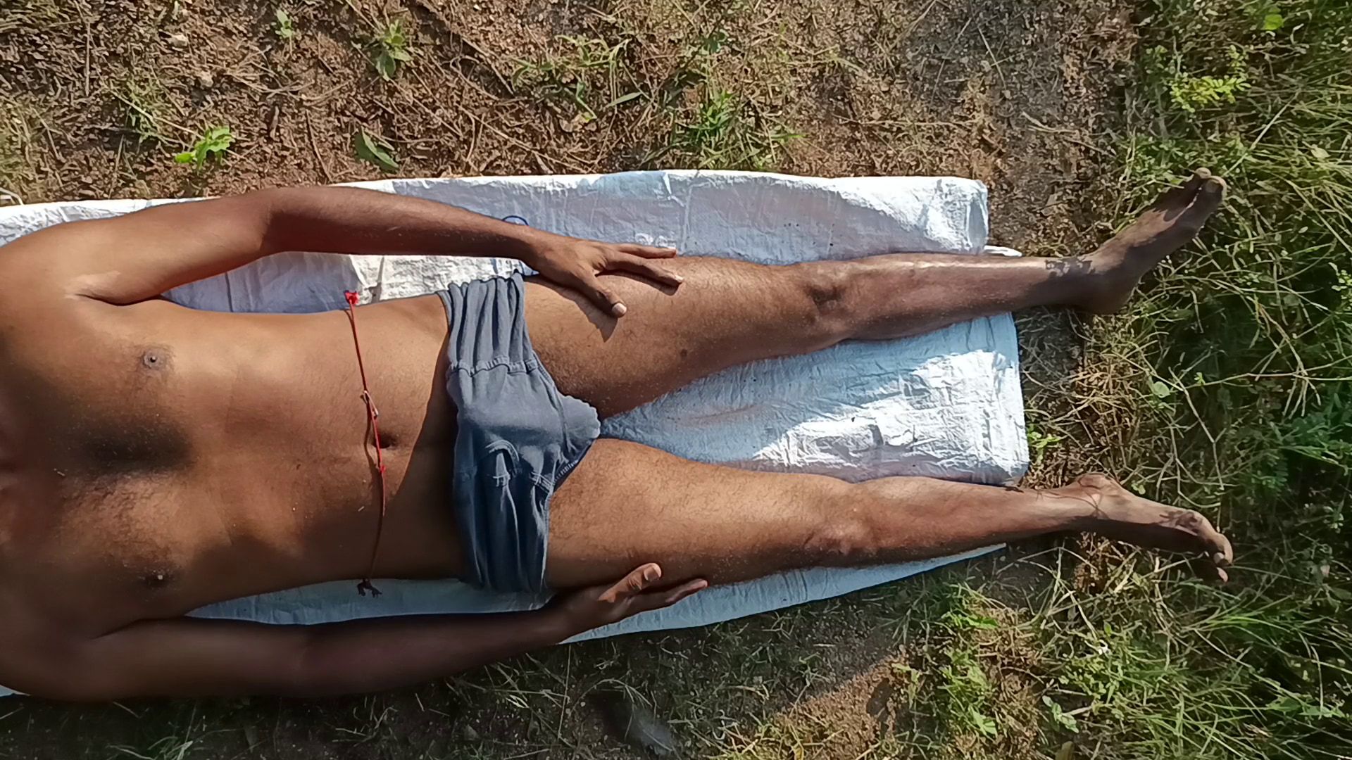 Very Sexy Indian Man Cumshot at Outdoor Field, Top View, Aer #14