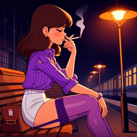 purple stockings smoking         