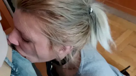 cock sucking blond one her knees pleasing master         