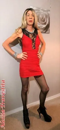    alessia travestita red and black lace dress         