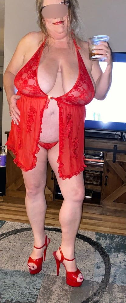 Slutty BBW wife in red lingerie #28