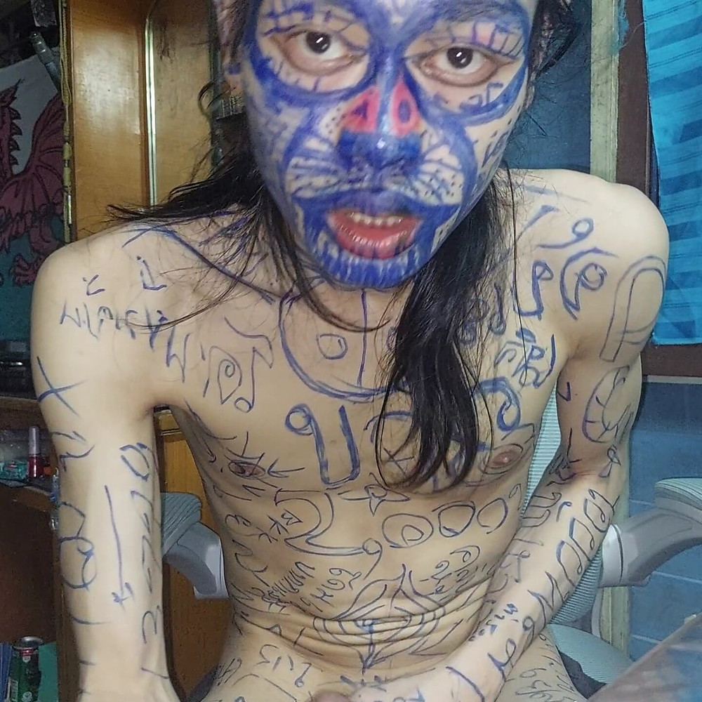 Masturbate with funny body paint #8