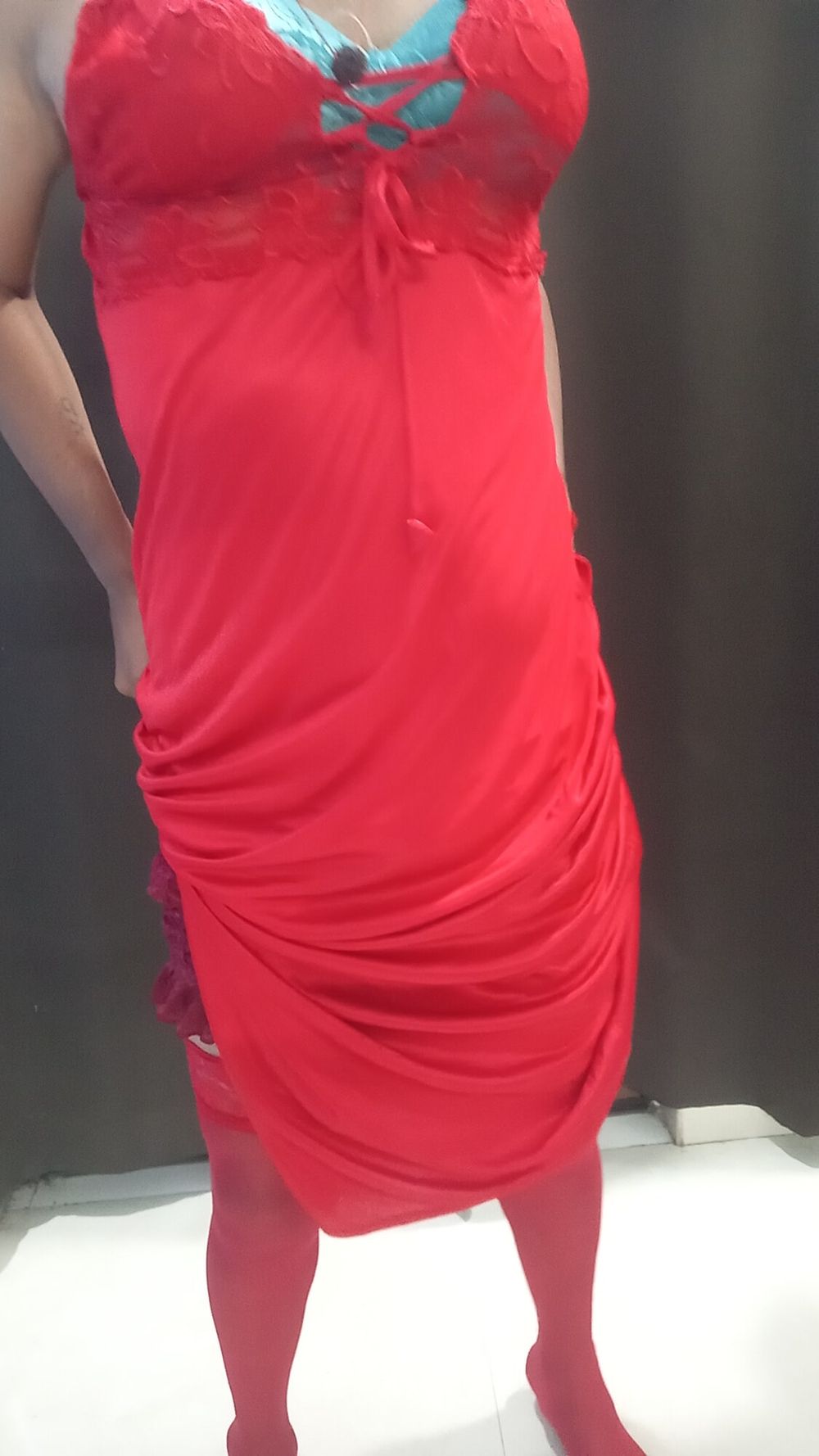 Stepmom satin sexy red nighty #21