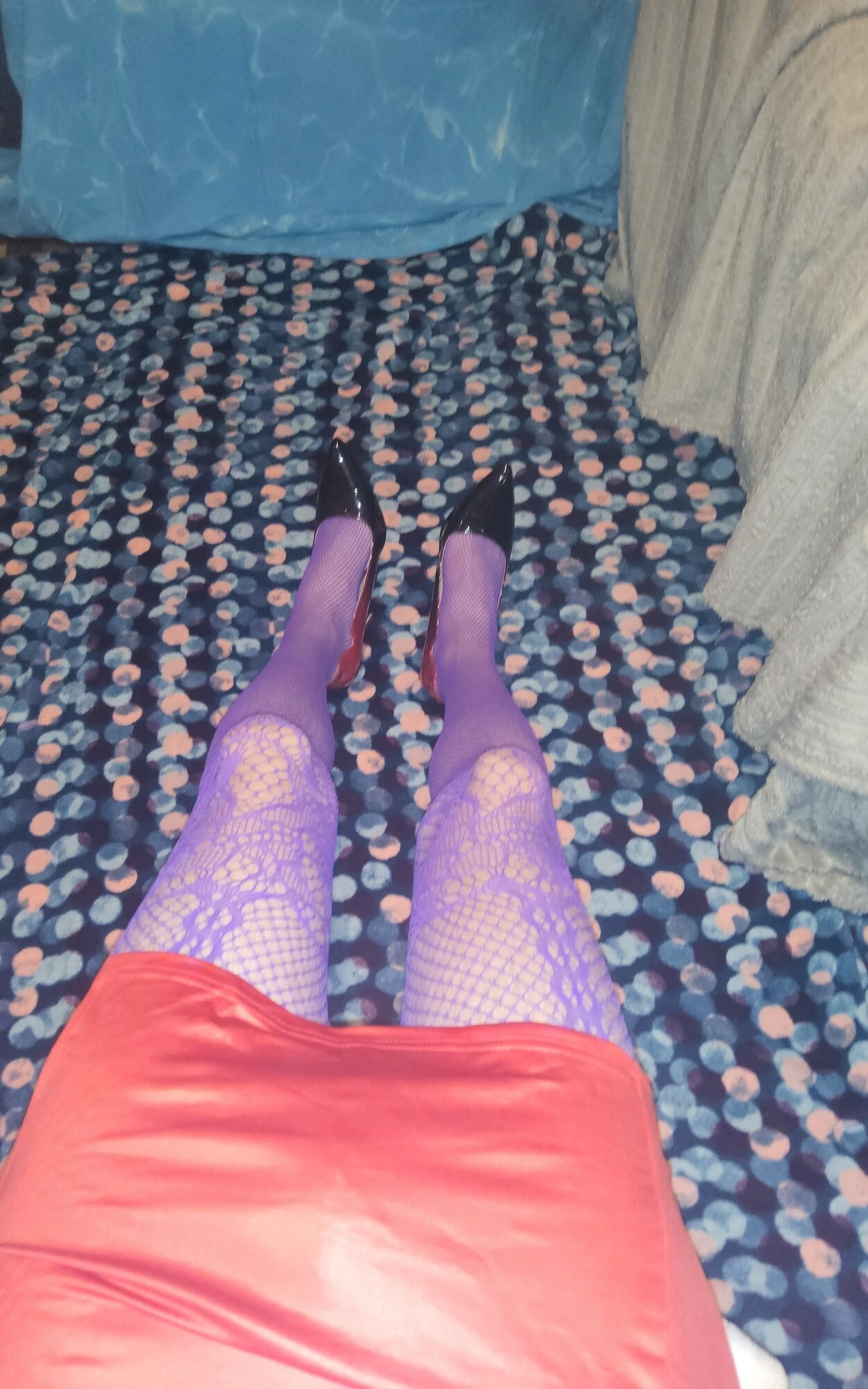 Teasing in My Purple Fishnets