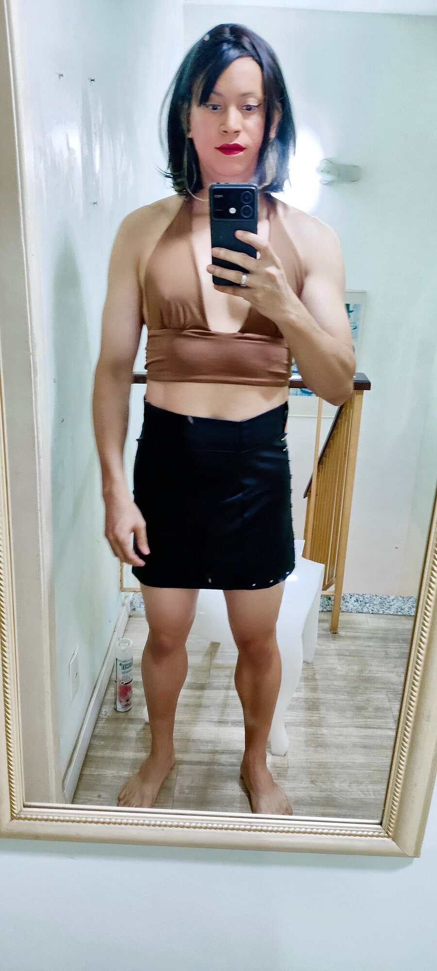 Crossdresser in brown top #17