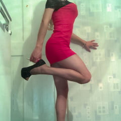 Crossdresser whore in red dress vladasexytrans
