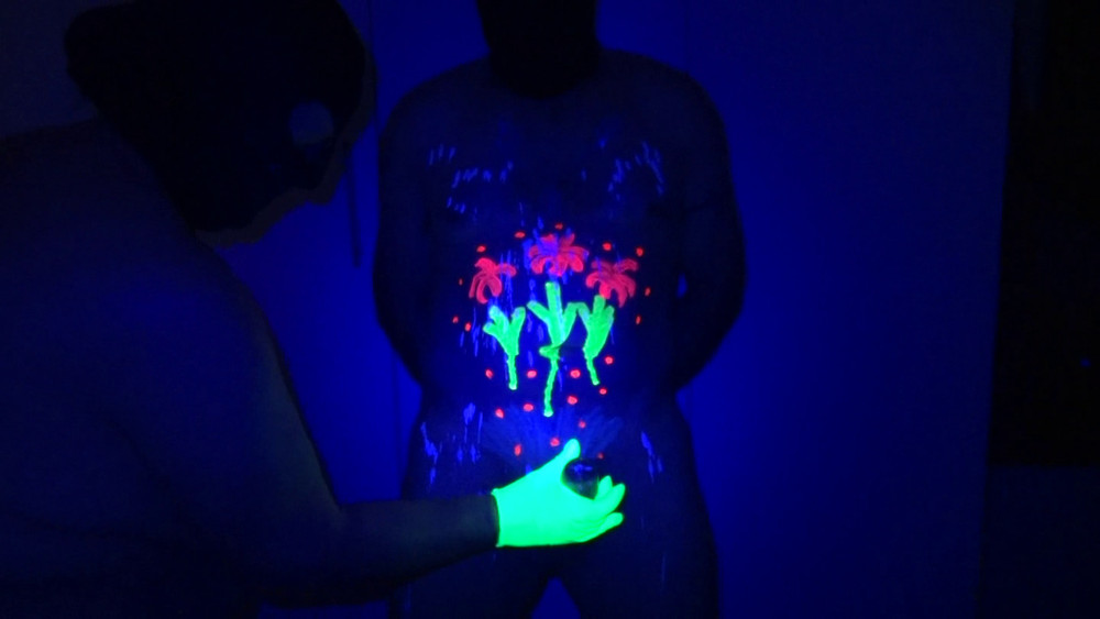 Neon paint and cock wax play