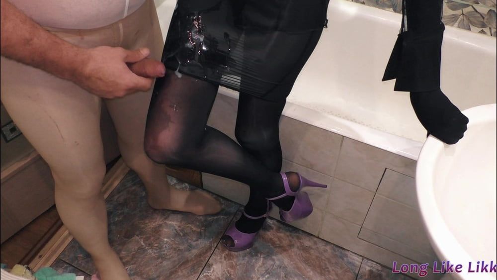 Mega cumshot on black skirt  #36