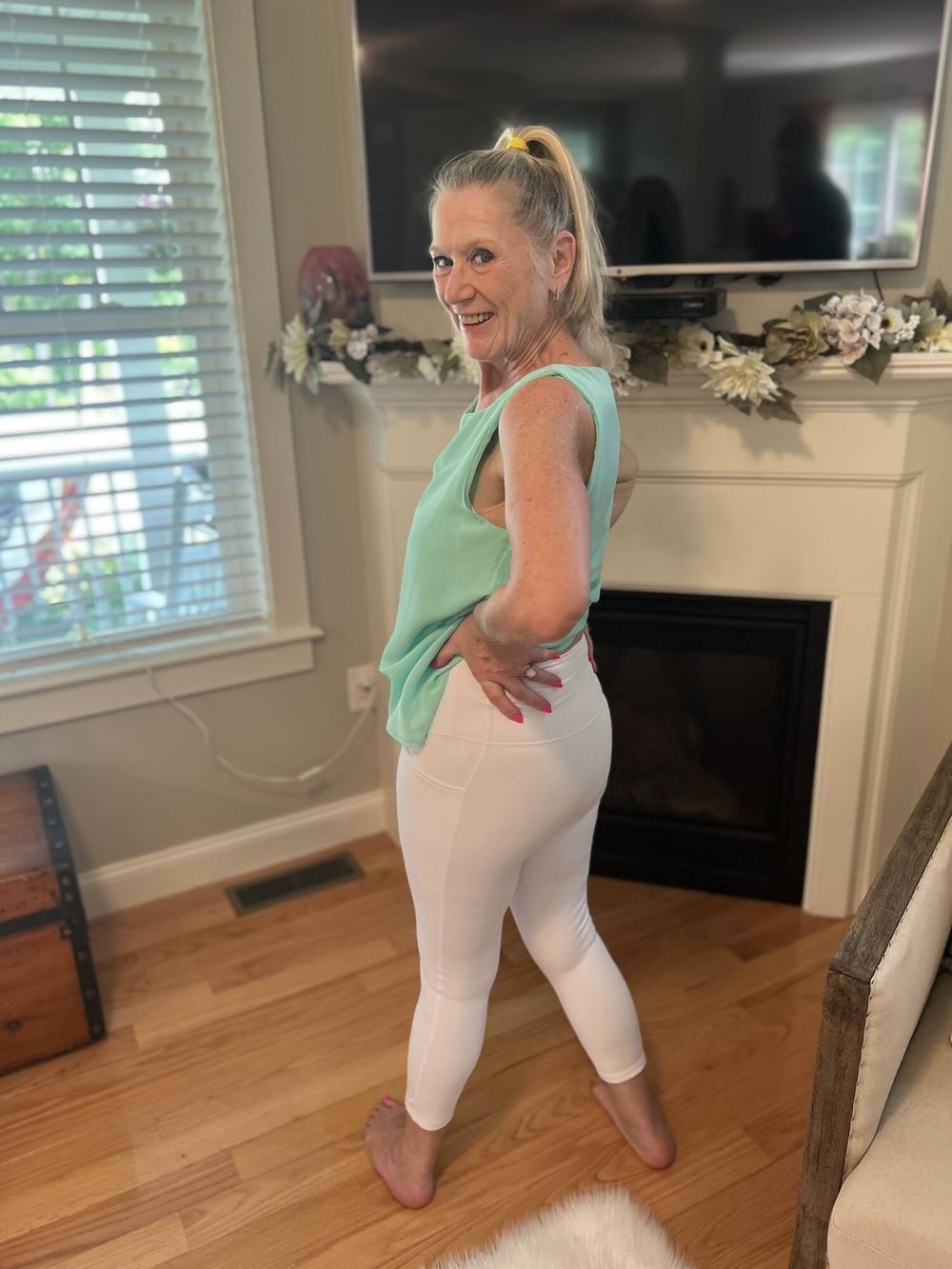 TIGHT White Leggings and Blue Top (Dani D MILF )  #7