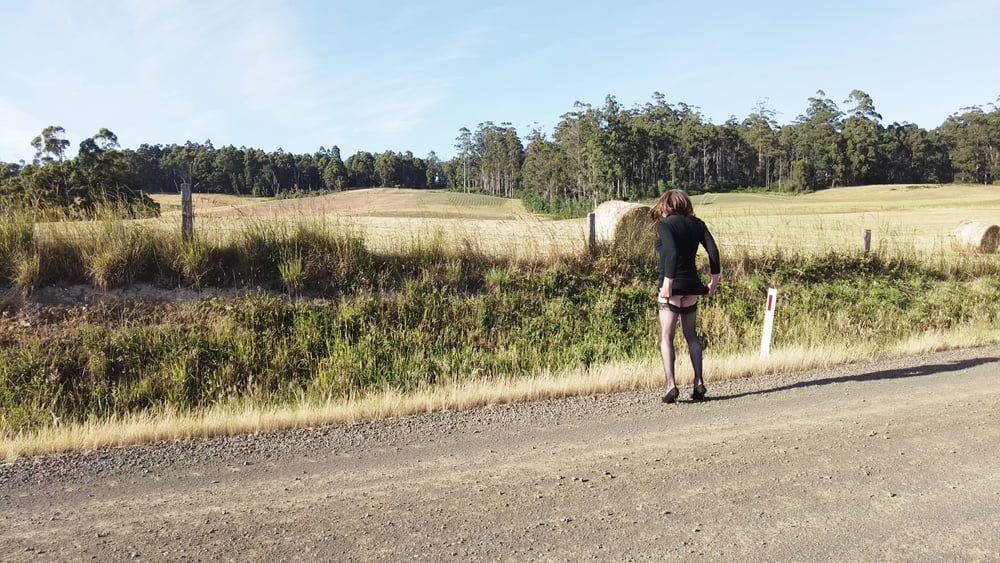 Crossdress Road trip- Rural road -Black Dress #20