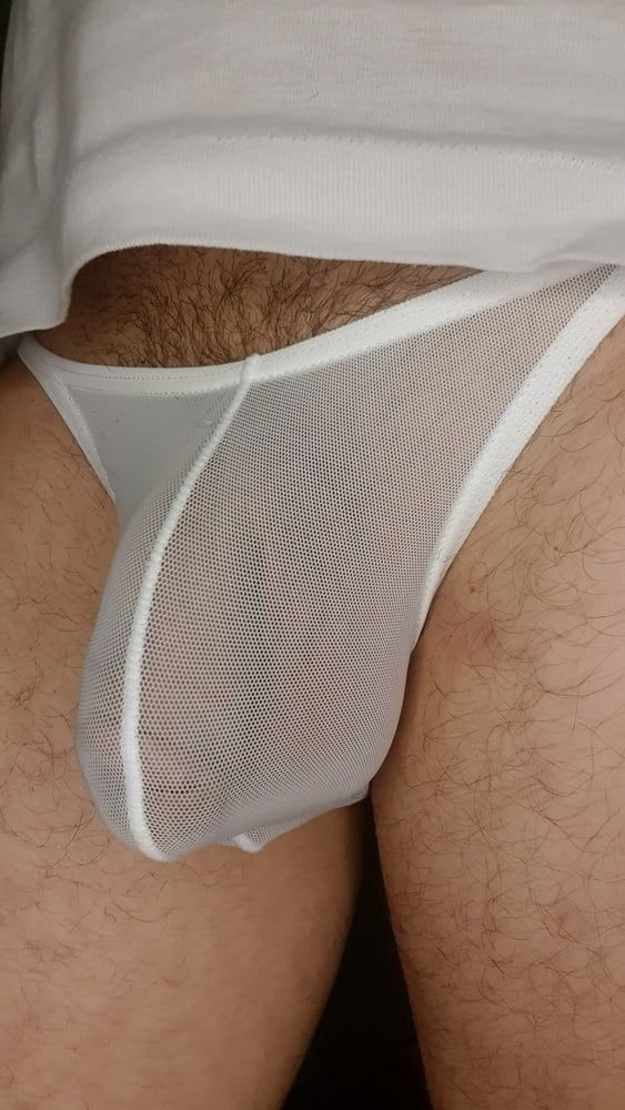 White sheer underwear bulging cock #6