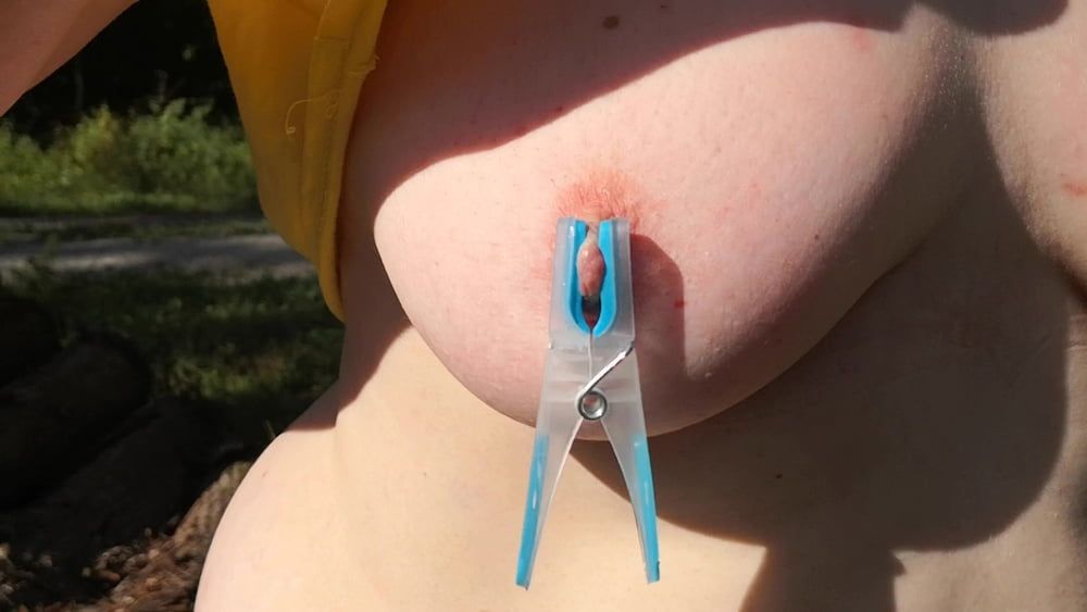Clamps an slapping tits in public place #22