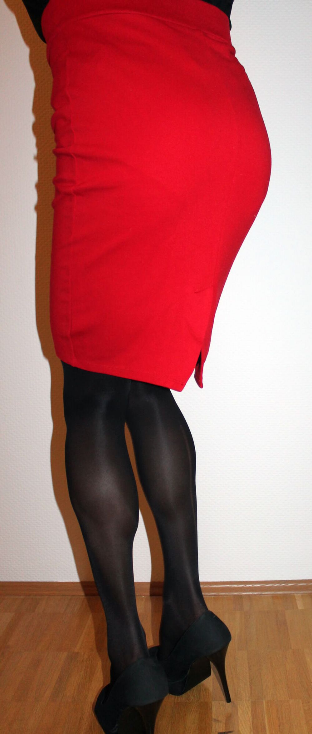 Red miniskirt and black pantyhose #3