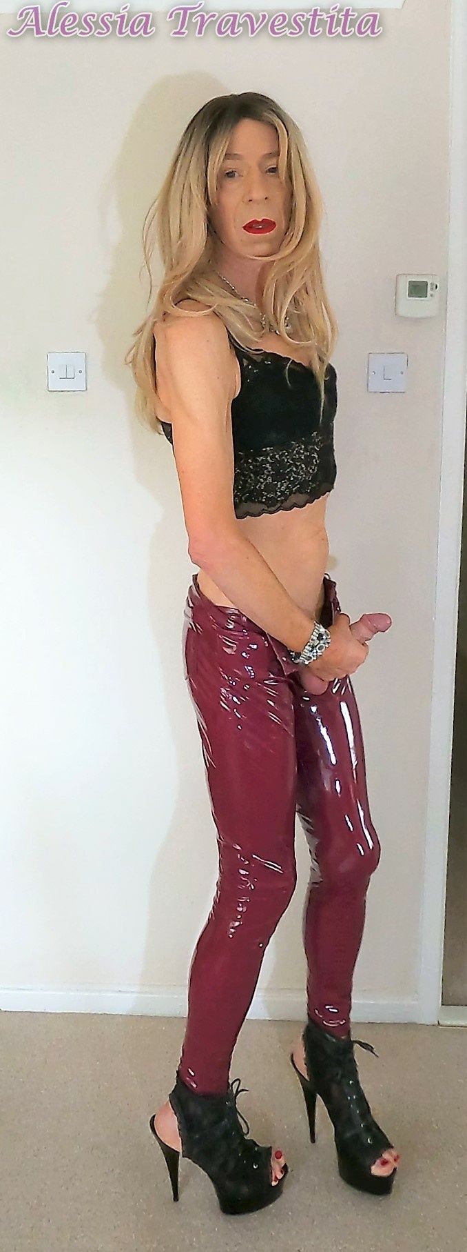76 Alessia Travestita in Burgundy PVC Jeans #33