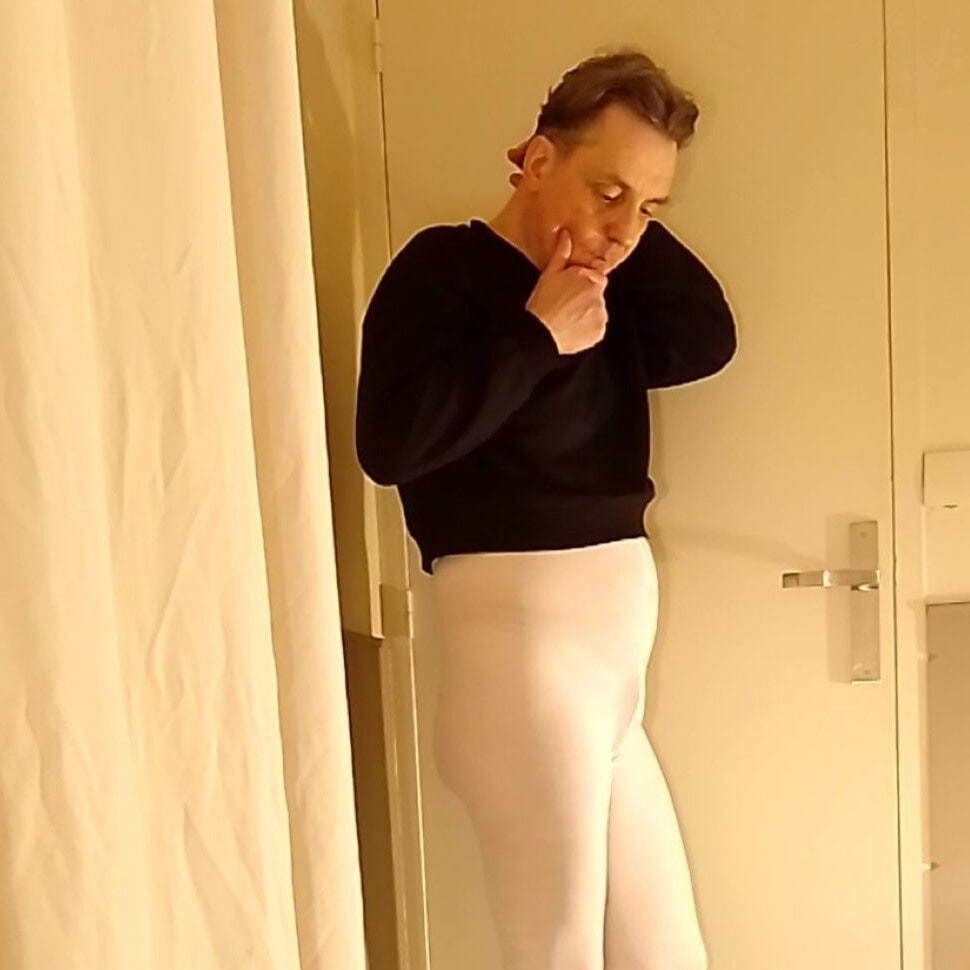 Arousal in white open pantyhose #5
