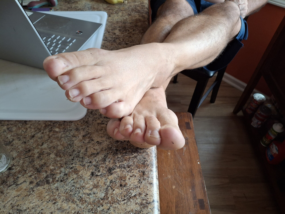 My feet up on the kitchen counter exposing my soles #7