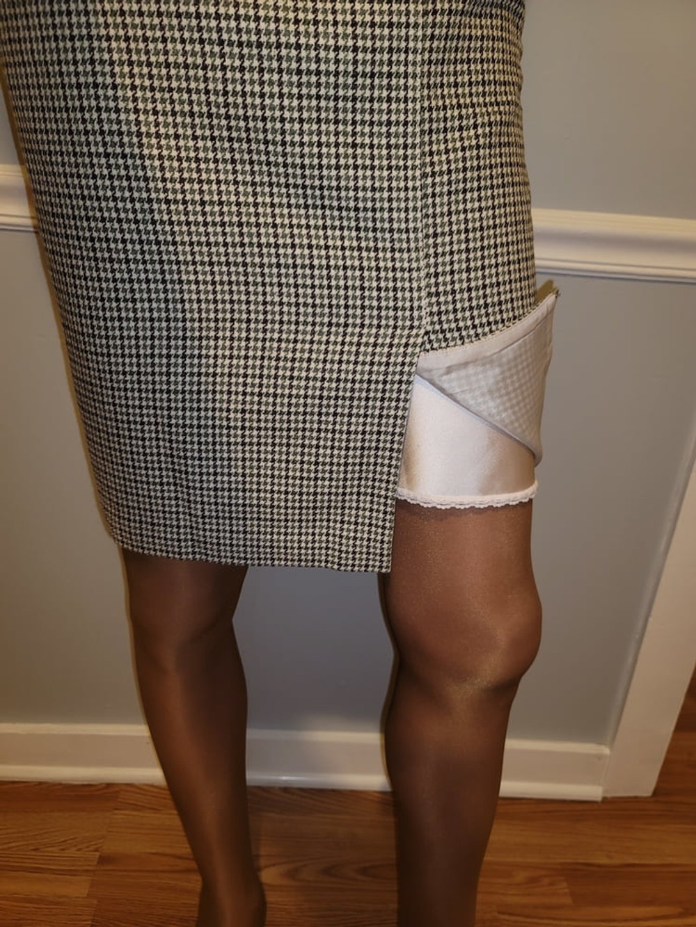 Lined tweed skirt with white silky half slip #29