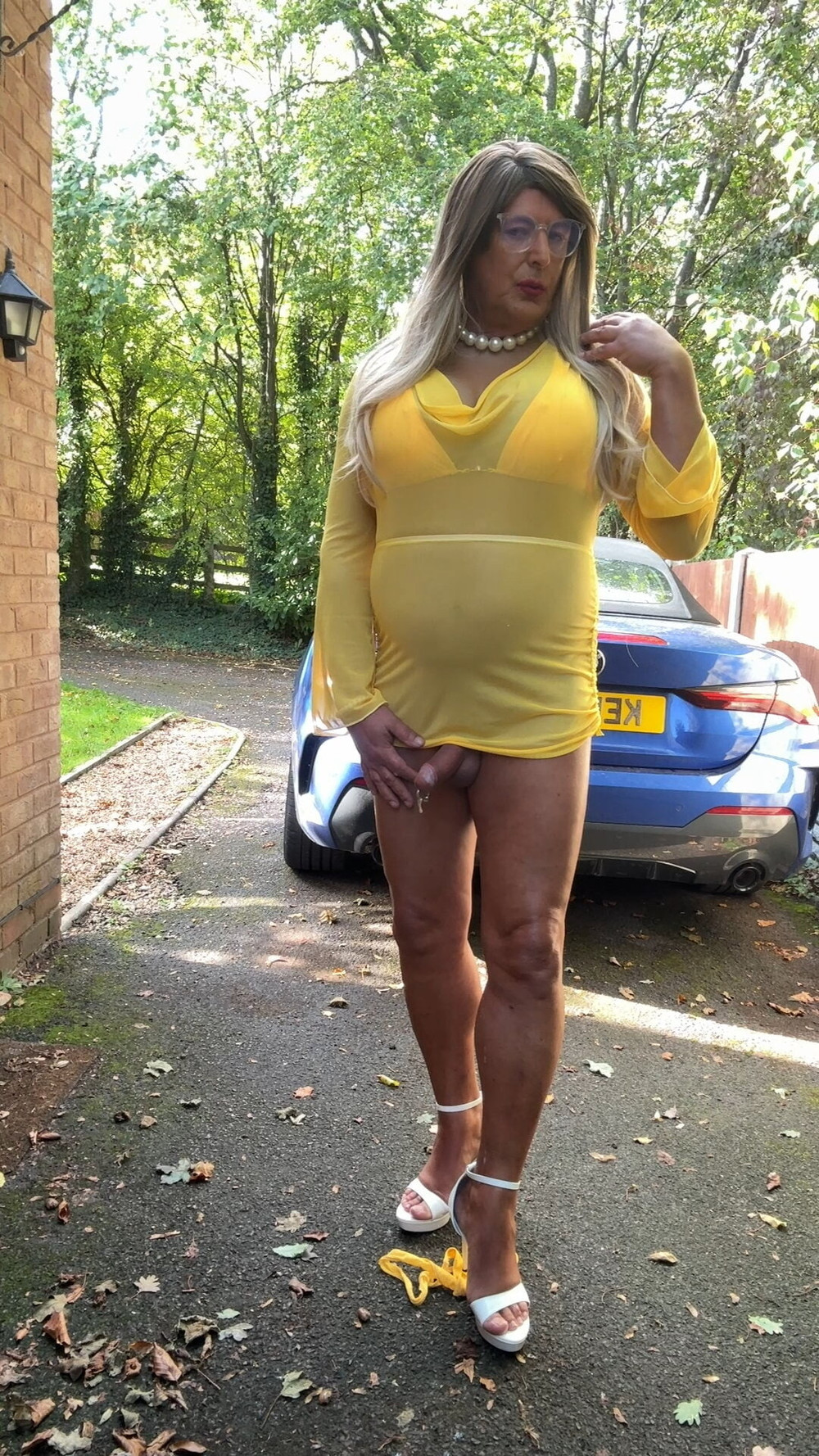 Sexy Crossdresser kellycd2022 in yellow see thru dress dress #60