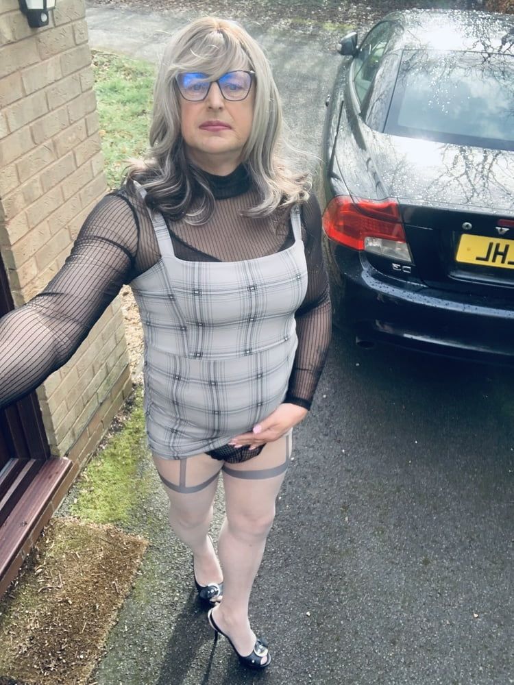 Crossdresser Kellycd in grey dress and pantyhose  #8